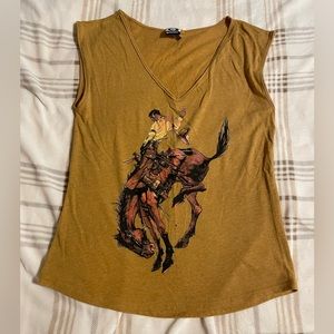 Mustard yellow Let Er Buck tank, women’s M.